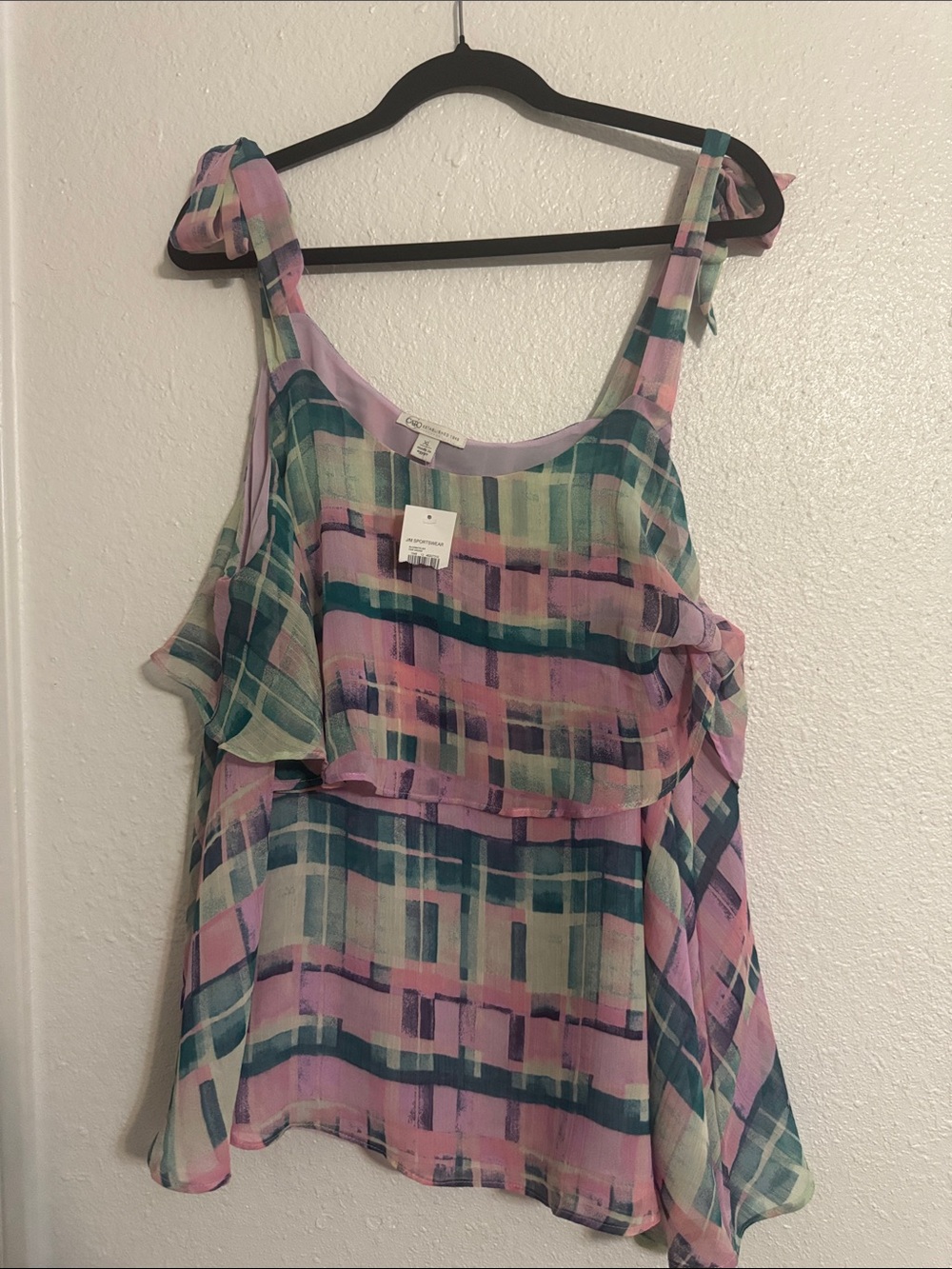 Cato Pastel Printed Ruffle Tank - Pink & Teal & Cream